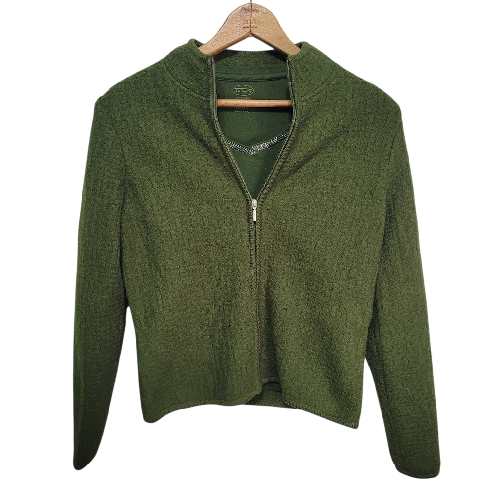 Talbots Petites Vintage Green Top and Jacket Set Size P Petite Wool Cotton